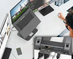 j5create Cables & Adapters|Adjustable Laptop Stand in Aluminum with Dual HDMI 4K USB-C Mini Docking Station