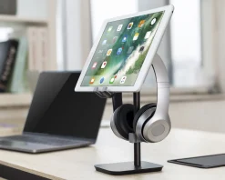 MaxMount Phone Holders|Headsets & Audio|Aluminum Headphone Stand with Tiltable Phone Holder - Black