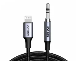 UGREEN Cables & Adapters For Mobile|Aluminum Shell Braided Lightning to Aux 3,5mm Cable 1m - Black