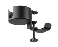 MaxMount Headsets & Audio|Clamp-On Headphone Holder with Cup Holder - Black