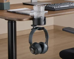MaxMount Headsets & Audio|Clamp-On Headphone Holder with Cup Holder - Black