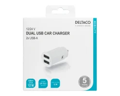 Deltaco Cables & Adapters For Mobile|Cables & Adapters|Dual USB Car Charger 12W, 2.4A - White