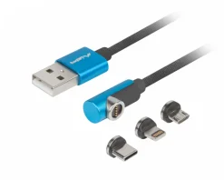 Lanberg Cables & Adapters For Mobile|3in1 Premium Magnetic Angled Cable QC 3.0 - Blue