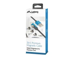 Lanberg Cables & Adapters For Mobile|3in1 Premium Magnetic Angled Cable QC 3.0 - Blue