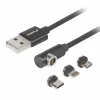 Lanberg Cables & Adapters For Mobile|3in1 Premium Magnetic Angled Cable QC 3.0 - Black