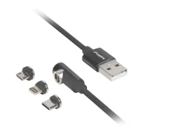 Lanberg Cables & Adapters For Mobile|3in1 Premium Magnetic Angled Cable QC 3.0 - Black