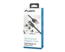 Lanberg Cables & Adapters For Mobile|3in1 Premium Magnetic Angled Cable QC 3.0 - Black