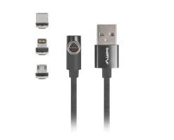Lanberg Cables & Adapters For Mobile|3in1 Premium Magnetic Angled Cable QC 3.0 - Black