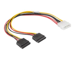 Lanberg Computer Components|Molex (Male) 4 PIN to 2X SATA (Female) 15 PIN Cable 30cm