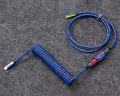 Keychron Cables & Adapters|Premium Coiled Aviator Cable Type-C - Rainbow Plated Blue