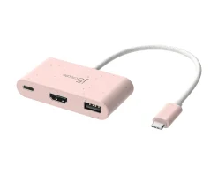 j5create Cables & Adapters|USB-C to HDMI 4K and USB Type-A with 90W Power Delivery - Pink