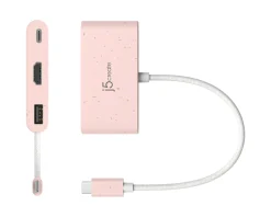 j5create Cables & Adapters|USB-C to HDMI 4K and USB Type-A with 90W Power Delivery - Pink