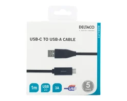 Deltaco Cables & Adapters For Mobile|Cables & Adapters|USB-C to USB-A 2.0 Cable Black - 1 meter