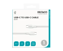 Deltaco Cables & Adapters For Mobile|60W USB-C to USB-C Charging Cable - White - 2 m